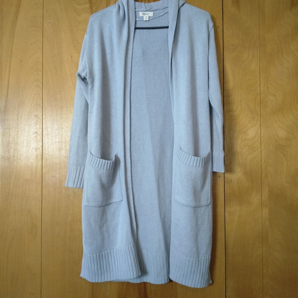 Style & Co Hooded Gray Open Front Long Cardigan With Pockets/Slits Size XS
